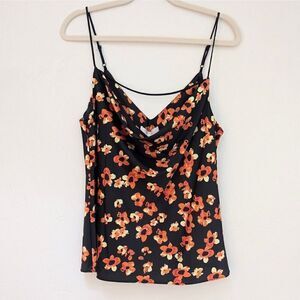 WAYF Cowl Neck Camisole Silk Orange/Yellow Floral Design Women's Size M NWT
